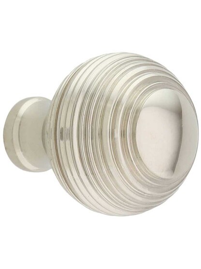 Solid-Brass Reeded Round Knob - 1 1/4 inch Diameter in Polished Nickel.